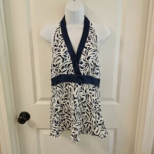 Ann Taylor Petites Women's Navy & White Silk Sleeveless Halter Dress Size 6P